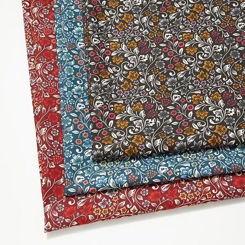 Baumwollstoff Cretonne Blumenranken – petrol/helltaupe,  image number 5