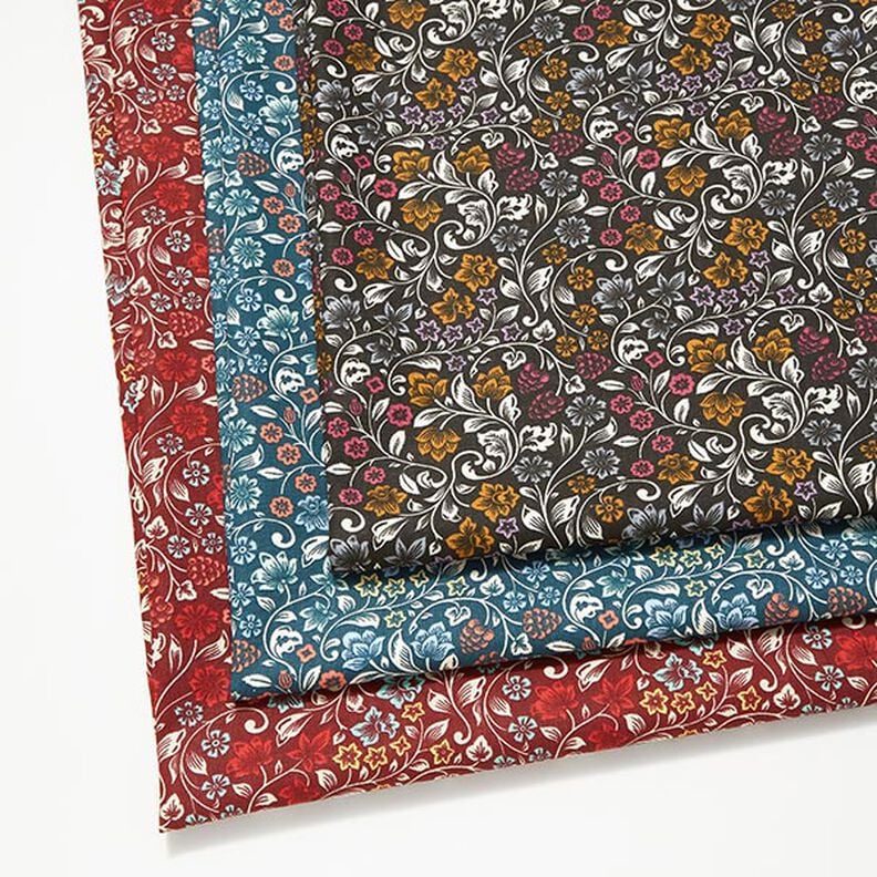 Baumwollstoff Cretonne Blumenranken – petrol/helltaupe, image number 5