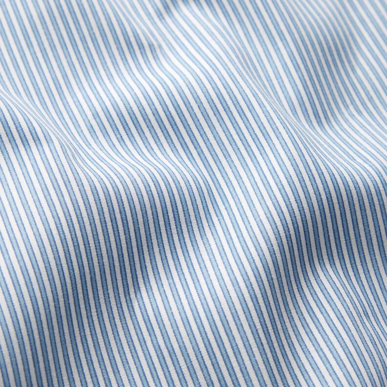 Hemdenstoff Stretch schmale Streifen – weiss/hellblau, image number 2