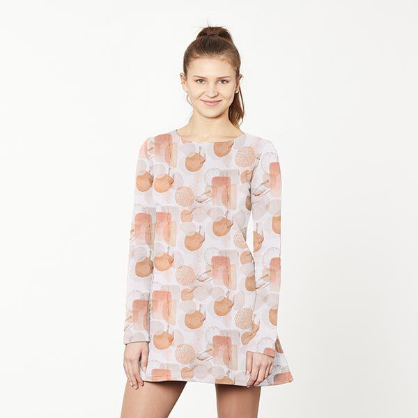 GOTS French Terry Sommersweat abstrakte geometrische Figuren – weiss/apricot, image number 7
