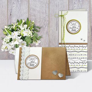Sticker-Set Hochzeit Save the Date Ø 4,8 cm [ 24 Stück ] – wollweiss/beige, 