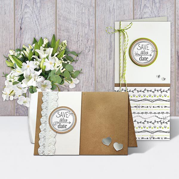 Sticker-Set Hochzeit Save the Date Ø 4,8 cm [ 24 Stück ] – wollweiss/beige,  image number 1