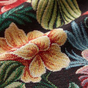 Dekostoff Gobelin große Blumen – schwarz/rot, 