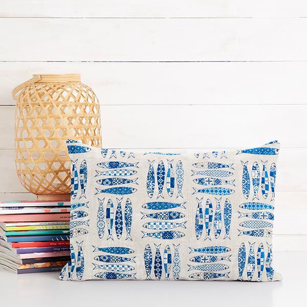 Dekostoff Canvas Sardinen – blau/natur, image number 7