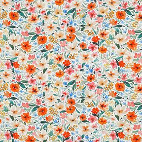 Viskosestoff Blumenwiese Digitaldruck – weiss/orange, 