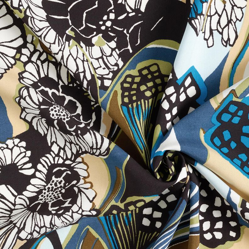 Viskosestoff Blumen und Blätter – schwarz,  image number 3