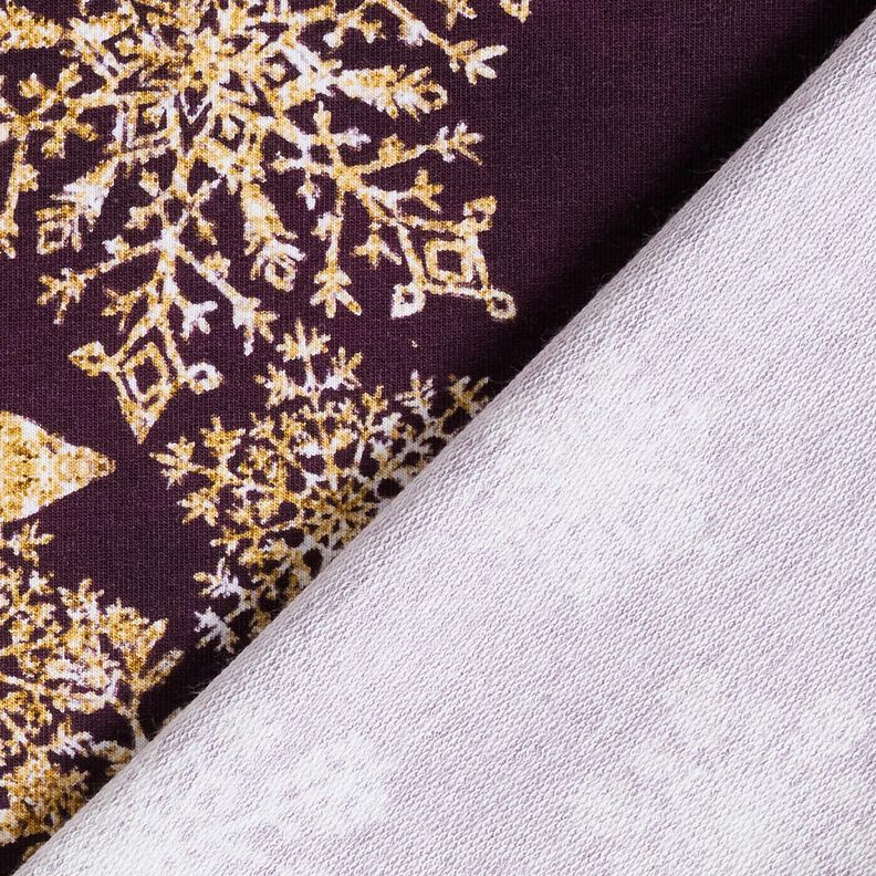 French Terry Sommersweat Eisblumen Bordürenstoff | Glitzerpüppi – aubergine/altgold, image number 4