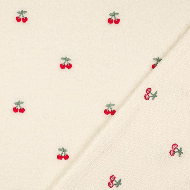 Teddyplüsch bestickte Kirschen | Poppy Fabrics – elfenbein/chili, image number 4