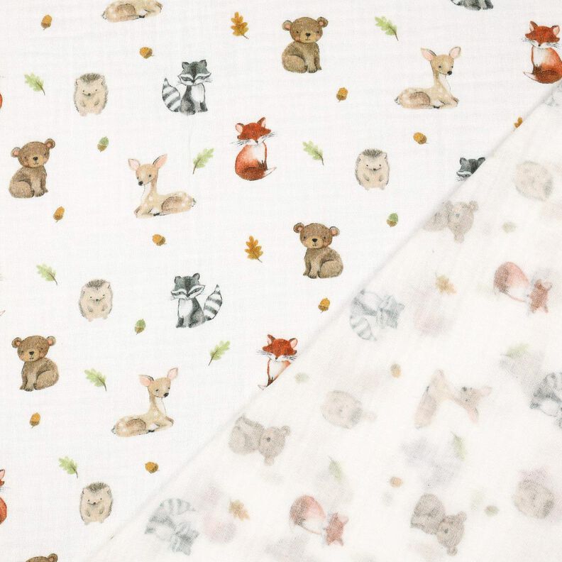 Musselin/ Doppel-Krinkel Gewebe Waldtiere Digitaldruck | Poppy Fabrics – weiss/terracotta, image number 4