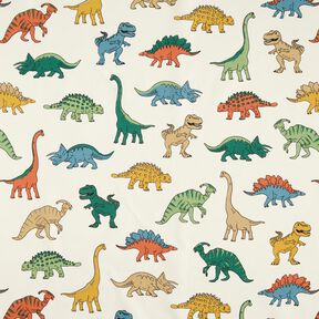 Dekostoff Halbpanama markante Dinosaurier – wollweiss/dunkelgrün, 