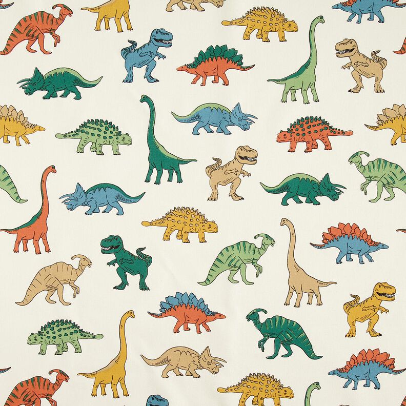 Dekostoff Halbpanama markante Dinosaurier – wollweiss/dunkelgrün,  image number 1