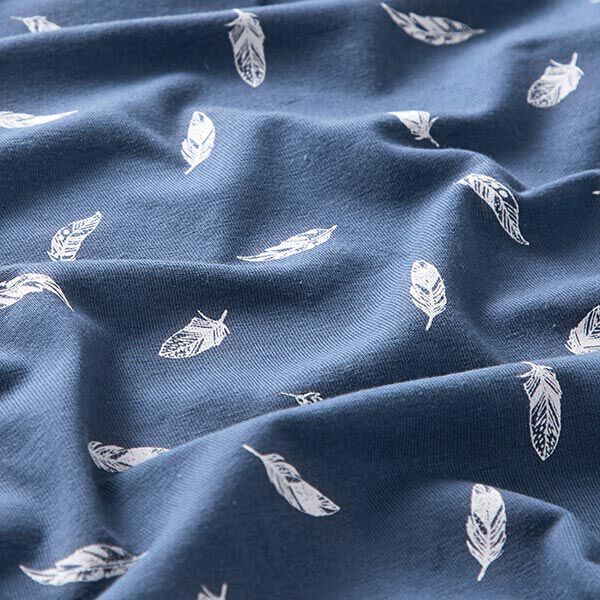 Baumwolljersey Federn – jeansblau | Reststück 50cm