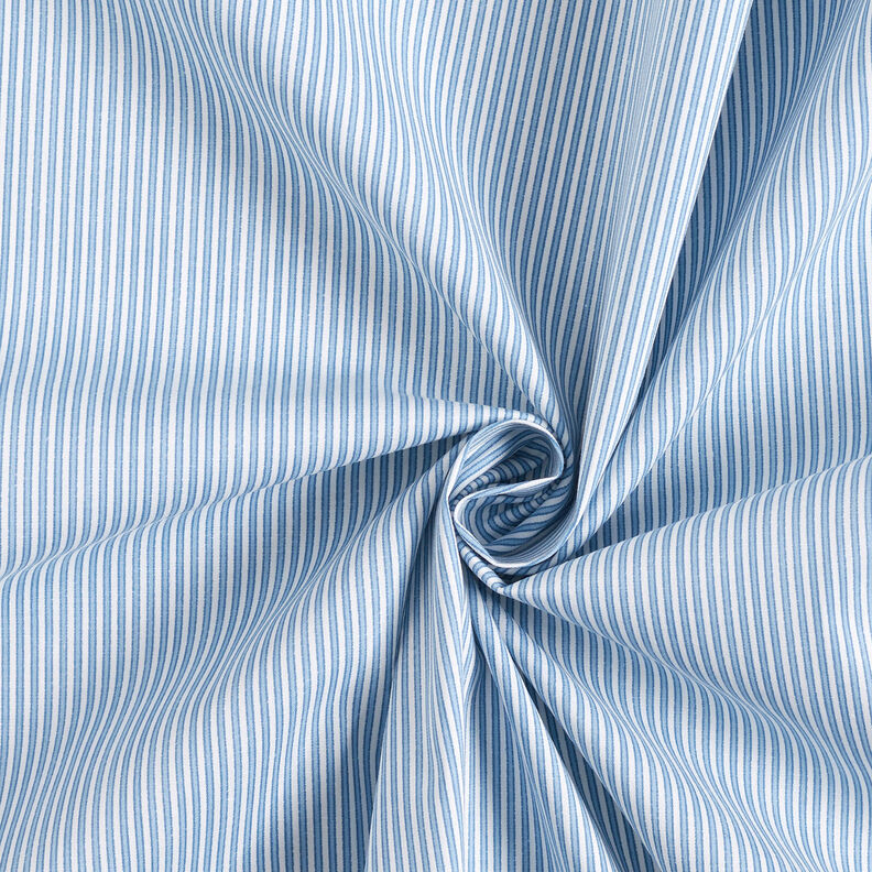Hemdenstoff Stretch schmale Streifen – weiss/hellblau, image number 4