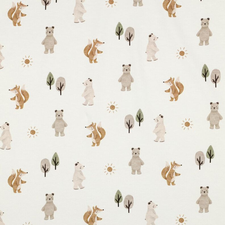 Baumwolljersey Tiere im Wald Digitaldruck | Poppy Fabrics – elfenbein/anemone,  image number 1