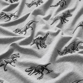 French Terry Sommersweat Dinos – silber/schwarz, 