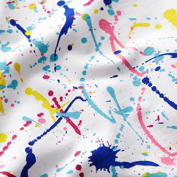 French Terry Sommersweat French Terry bunte Farbklekse – weiss