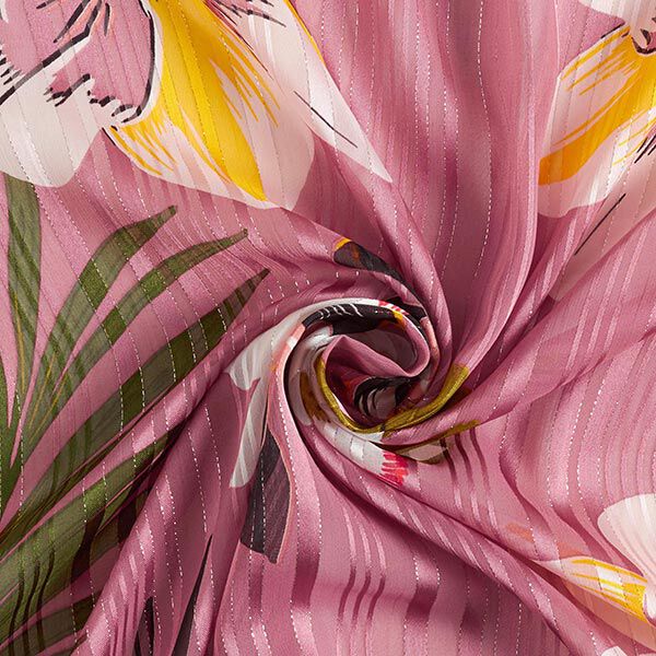 Chiffon Satin & Glanz-Streifen große Blumen – altrosa, image number 3