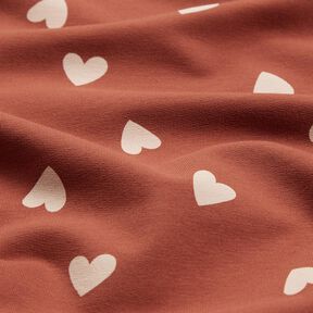 French Terry Sommersweat verstreute Herzen &ndash; dunkelrot, 