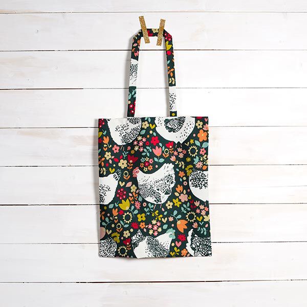 Baumwollstoff Cretonne Hühner mit Blumen – dunkelgrün, image number 5