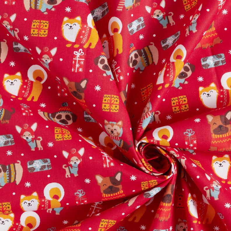 Baumwollstoff Cretonne Hunde an Weihnachten – rot,  image number 3