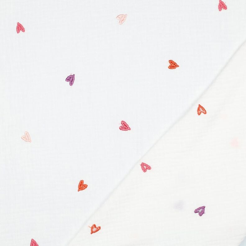 Musselin/ Doppel-Krinkel Gewebe bestickte Herzen | Poppy Fabrics – weiss/rosé,  image number 4