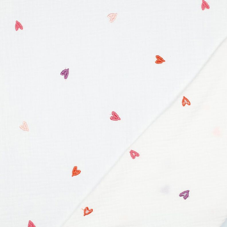 Musselin/ Doppel-Krinkel Gewebe bestickte Herzen | Poppy Fabrics – weiss/rosé, image number 4