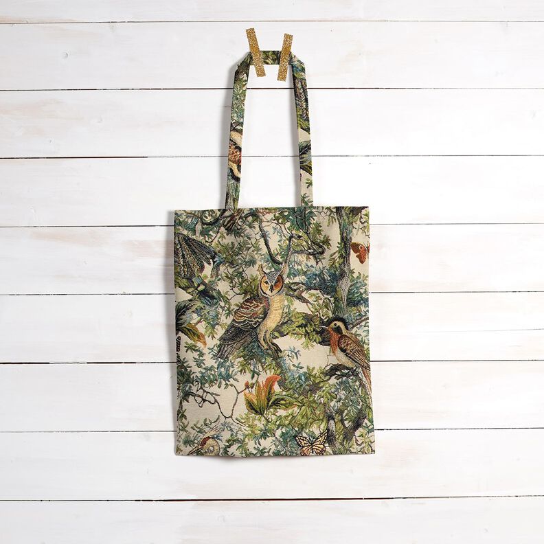 Dekostoff Gobelin kunstvolle Vögel – hellbeige/pinie,  image number 6