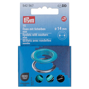 Ösen mit Scheiben [15 Stück | Ø 14 mm] | Prym – mint/silber metallic, 