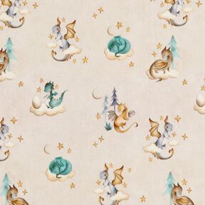 Baumwollpopeline kleine Drachen Digitaldruck – natur, 