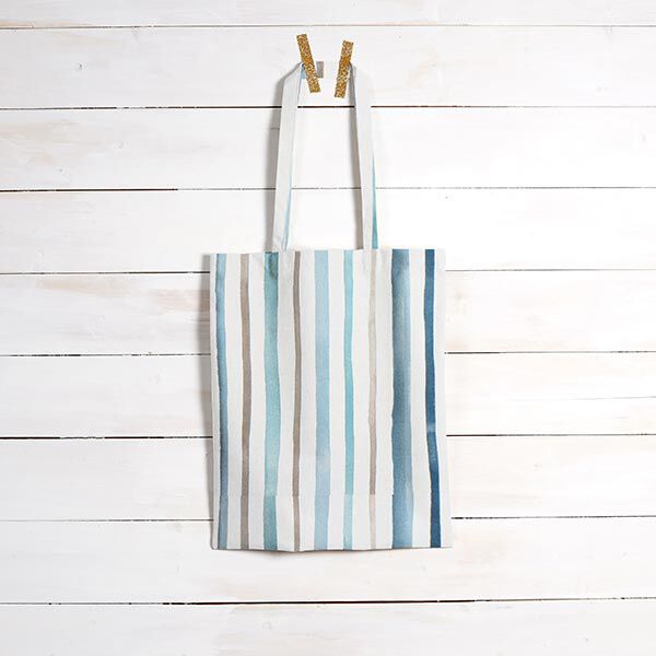 Dekostoff Halbpanama Wasserfarben Streifen – weiss/blau | Reststück 50cm