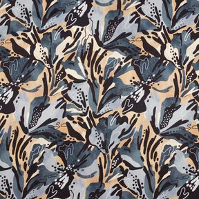 Kreppsatin Meeresblumen – schiefergrau/beige, 