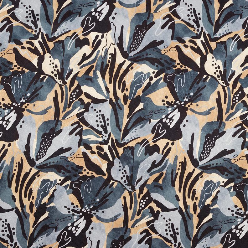 Crêpe Satin Meeresblumen – schiefergrau/beige,  image number 1