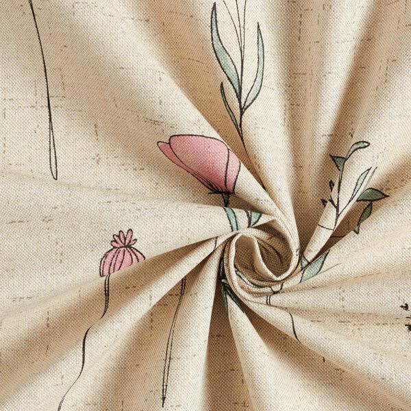 Dekostoff Halbpanama getrocknete Blumen – natur/rosa,  image number 5