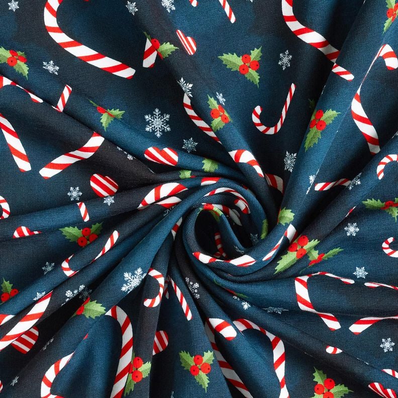 French Terry Sommersweat Candy Cane Herzen | Glitzerpüppi – nachtblau/chili, image number 3