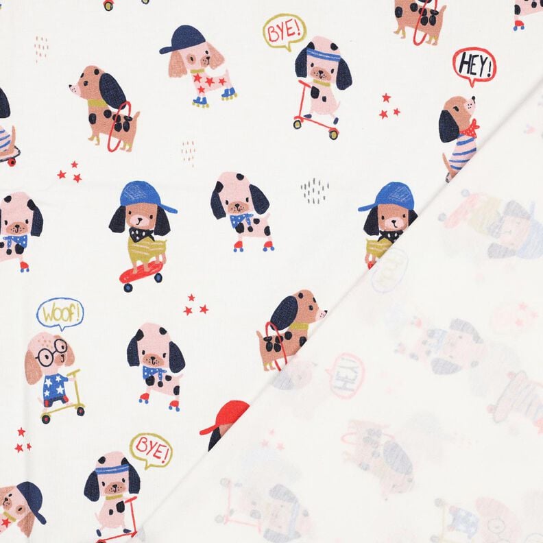 Baumwolljersey skatender Hund Digitaldruck | Poppy Fabrics – elfenbein/roségold, image number 4