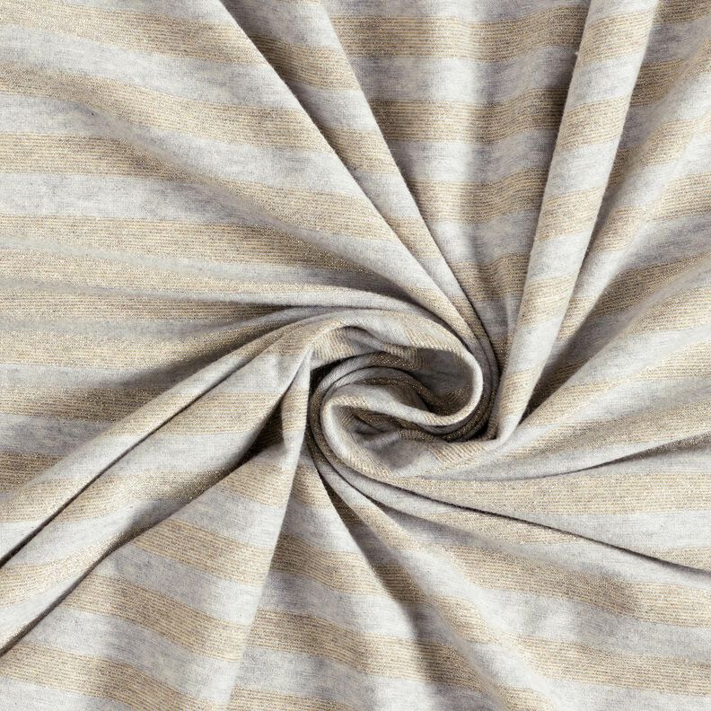 Baumwolljersey Melange Glitzerstreifen – hellgrau/gold metallic,  image number 3