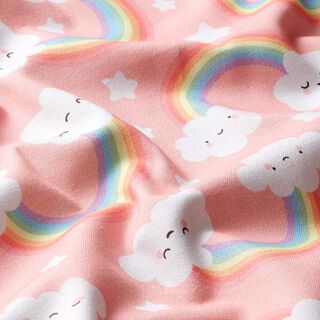 Dekostoff Halbpanama Wolken und Regenbögen – rosa, 