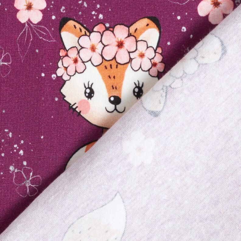 Baumwolljersey Fuchs mit Blumen | Glitzerpüppi – traube/pfirsichorange, image number 4