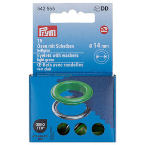 Ösen mit Scheiben [15 Stück | Ø 14 mm] | Prym – hellgrün/silber metallic, 