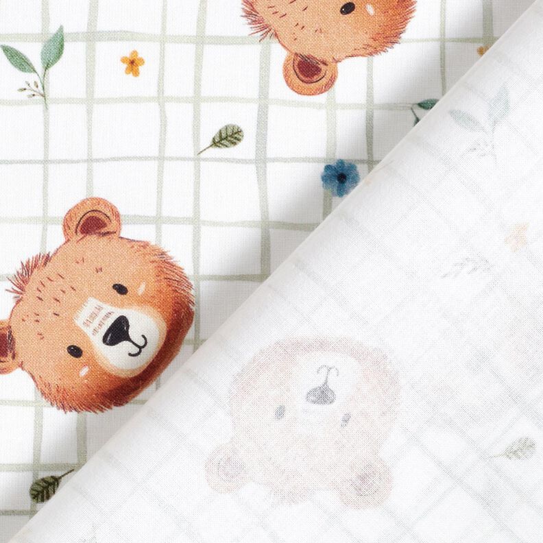 Baumwollpopeline Teddys auf Karomuster Digitaldruck – weiss/schilf,  image number 4