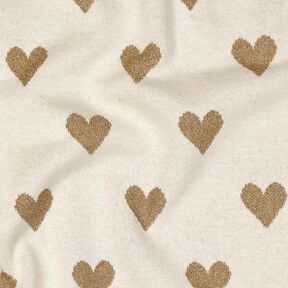 Jacquard Jersey Glitzer-Herzen | Poppy Fabrics – natur/gold metallic, 