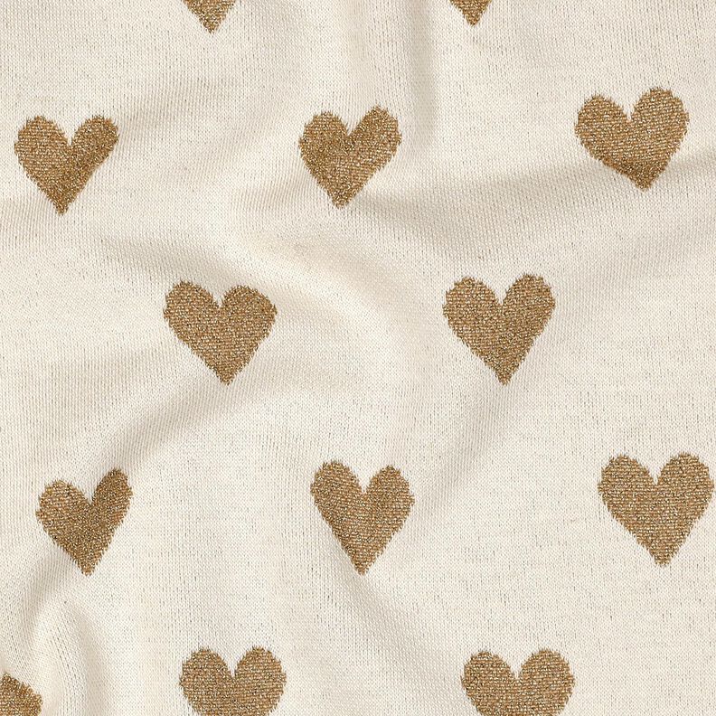 Jacquard Jersey Glitzer-Herzen | Poppy Fabrics – natur/gold metallic, image number 2