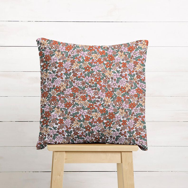 Baumwollstoff Cretonne kleine Retroblumen – weiss/rosa,  image number 6