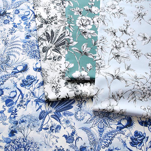 Dekostoff Canvas opulente Blumen 280 cm – schwarz/weiss | Reststück 50cm
