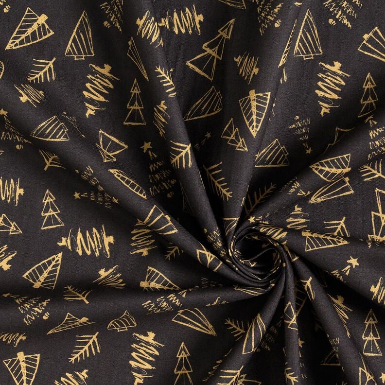 Baumwollstoff Cretonne elegante Tannenbäume – schwarz/gold, image number 3