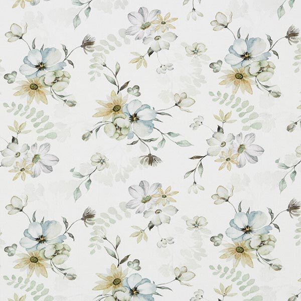 GOTS Baumwolljersey große Aquarell-Blumen – nebelgrau/aquablau, image number 1