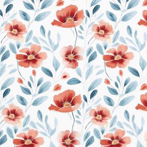 GOTS French Terry Sommersweat Mohnblumen & Zweige – weiss/hummer, 