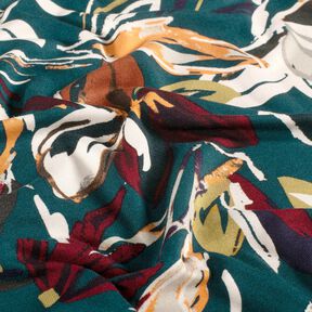 Viskosejersey moderne Blumen – petrol/kupfer, 