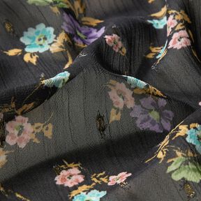 Crêpe Chiffon Blumen und Goldtropfen – schwarz/gold metallic, 