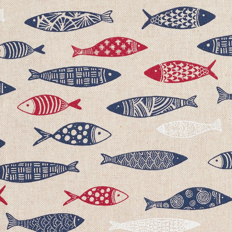 Dekostoff Halbpanama abstrakter Fischschwarm – beere/natur, image number 5